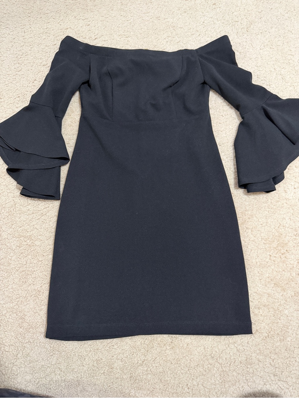 Off-Shoulder Black Ruffle Sleeve Dress